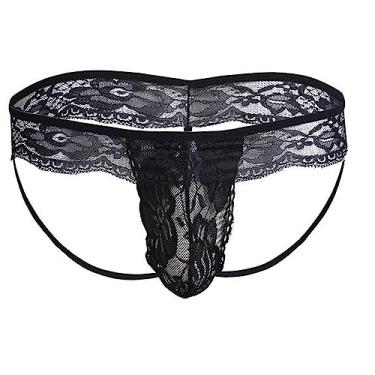 Imagem de SINMIUANIME Men's lace Anime Panties Three Point Underwear Sheer Mesh Bikini Briefs T-back G-string Panty Sexy (YS2Black, XL)