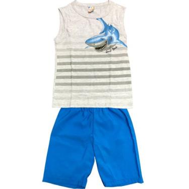 Imagem de Conjunto Infantil Brandili Camiseta Regata e Bermuda - Em Meia Malha e Microfibra - Cinza e Azul
