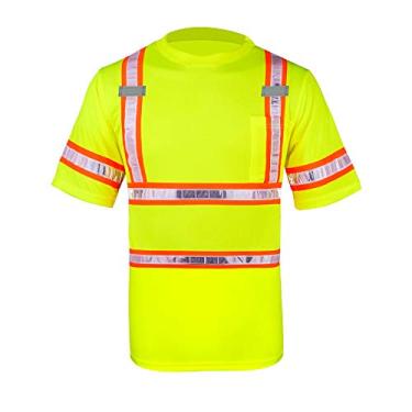 Imagem de Camisetas de trabalho SMASYS Refletive Safety – Camisetas de manga curta de alta visibilidade ANSI com bolsos e fita refletiva de PVC para homens, mulheres (laranja e amarelo, 3GG)