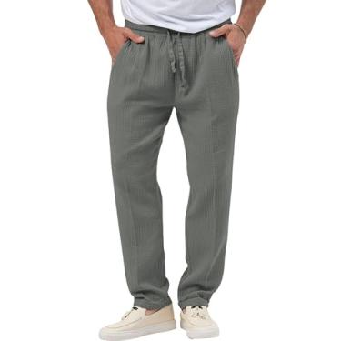 Imagem de Dressnu Calça reta masculina tamanho grande calça casual cor sólida solta, Cinza escuro, XXG