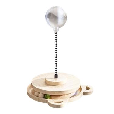 Imagem de ＫＬＫＣＭＳ Brinquedo interativo para gato, brinquedo de madeira para tratamento de gatinhos, alimentador lento com mola, brinquedo de bola para alimentação de
