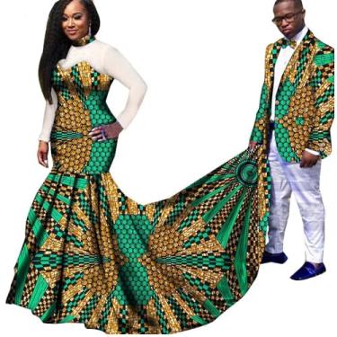 Imagem de Roupas de casal africano manga fio maxi vestido para mulheres Riche masculino blazer tradicional festa casamento roupas, T4, M