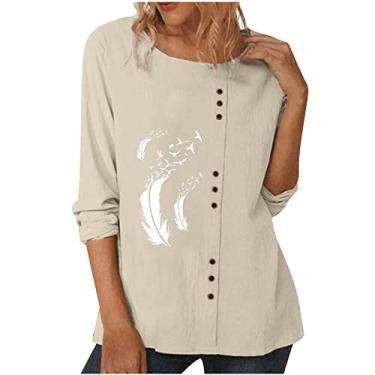 Imagem de Camiseta feminina verão outono gola redonda linho dente-de-leão gráfico floral ajuste solto camisas femininas 2024 na moda, V-862 Amarelo Mostarda, G
