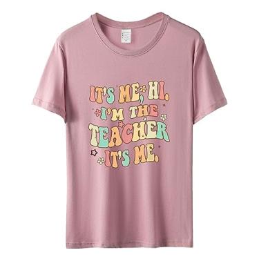 Imagem de Blusas femininas de verão grandes de manga curta com estampas para sair, blusas modernas de algodão, camisetas soltas, túnica de formatura, rosa, M