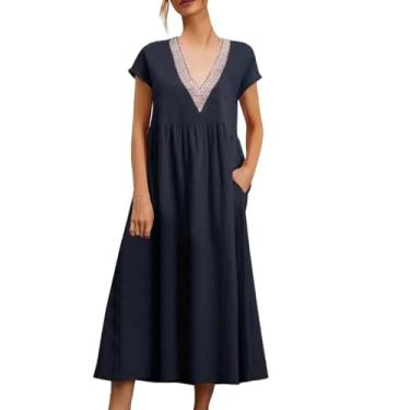 Imagem de Vestido feminino solto manga longa cor sólida vestido maxi camisa 2023 chiffon rodado vestido midi longo, A1 - azul, XXG