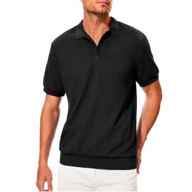 Imagem de UUMIAER Camisa polo masculina de malha Waffle manga curta sólida camisa polo ajuste clássico camisas de golfe, A - Preto, GG