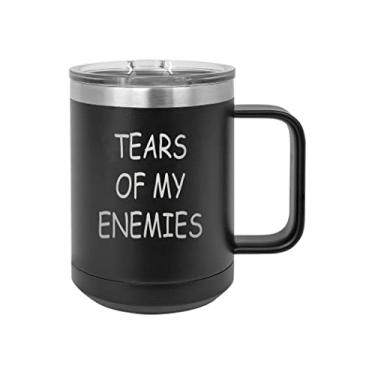Imagem de Rogue River Tactical Caneca de café de aço inoxidável resistente engraçada com tampa Tears of My Enemies Copo novidade ótima ideia de presente sarcástico para empregado chefe colega de trabalho