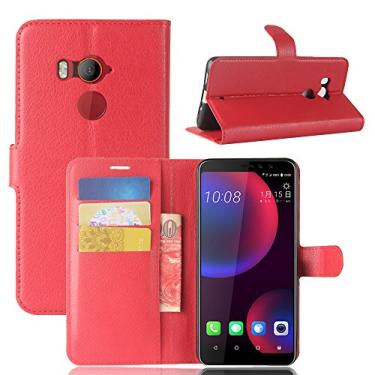 Imagem de INSOLKIDON Capa traseira compatível com HTC U11 Eyes capa protetora para celular carteira de proteção de corpo inteiro estilo comercial com função de suporte e despertar automático (vermelho)