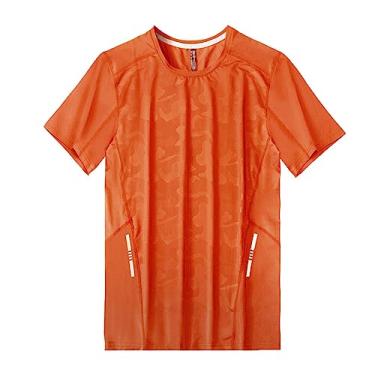 Imagem de Camiseta masculina atlética manga curta ajuste solto camuflagem secagem rápida 4-way stretch academia treino, Laranja, XG