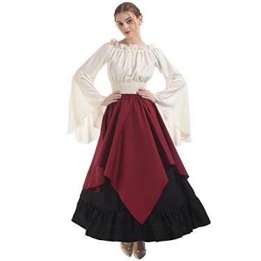 Imagem de NSPSTT Fantasia feminina medieval renascentista, vestido de baile vitoriano, fantasia de pirata gótico, Vermelho, Large