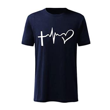 Imagem de Camiseta de Dia dos Namorados Masculina Feminina Divertida Dia dos Namorados Camisetas Gráficas de Amor para Casal, Azul-marinho (unissex), G