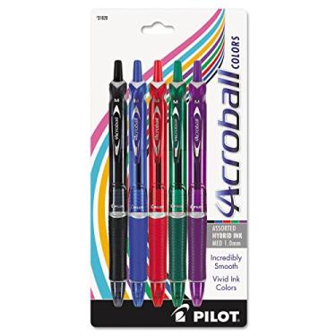 Imagem de PILOT Caneta esferográfica Acroball Colors Advanced Ink recarregável e retrátil, ponta média, preto/azul/vermelho/verde/roxo, pacote com 5 (31820)