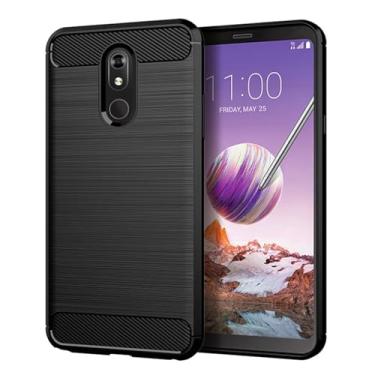 Imagem de Sidande Capa para Stylo 5/Stylo 5X/Stylo 5+/Stylo 5Plus LM-Q720, capa de telefone ultrafina com absorção de choque, capa protetora de borracha TPU de fibra de carbono para LG Stylo 5 preta