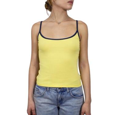 Imagem de Lairauiy Camiseta feminina regata feminina de verão fofa, acabamento contrastante, alças finas, gola redonda, Amarelo, M