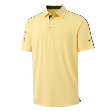 Imagem de Rouen Camisa polo masculina de manga curta, modelagem seca, absorção de umidade, sólida, casual, esportiva, gola de golfe, Amarelo, 3G