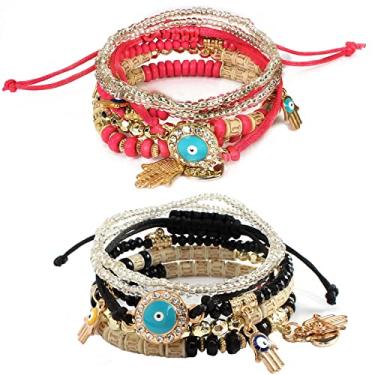 Imagem de Pulseiras de contas elásticas boêmias para mulheres e meninas, pulseiras hippie multicamadas boho empilháveis coloridas pulseiras de proteção da sorte pulseira de proteção ajustável, Liga metálica,