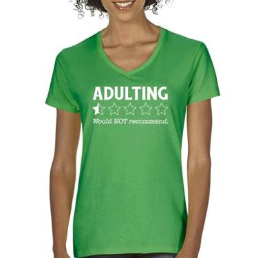Imagem de Adulting Would Not recommend Camiseta feminina com gola em V Funny Adult Life is Hard Review Humor Parenting 18th Birthday Gen X Tee, Verde, M