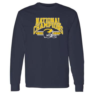 Imagem de Camiseta de manga comprida Michigan Wolverines CFP National Champions 23 Glorious, Michigan Wolverines azul-marinho, G