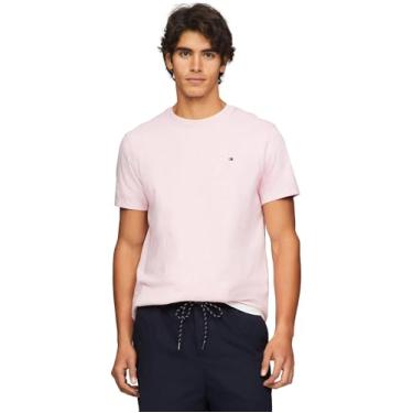 Imagem de Tommy Hilfiger Camiseta masculina gola redonda, modelagem clássica, manga curta, cor lisa, Rosa mesclado., XXG