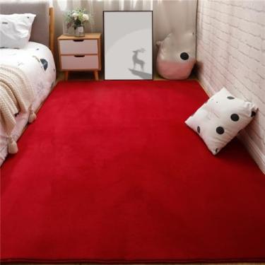 Imagem de Tapete de cor sólida para decoração de casa Tapete de pelúcia curto para sala de estar Tapete de chão para quarto infantil Almofada de encaixe para crianças Tapete de rastreamento, vinho tin