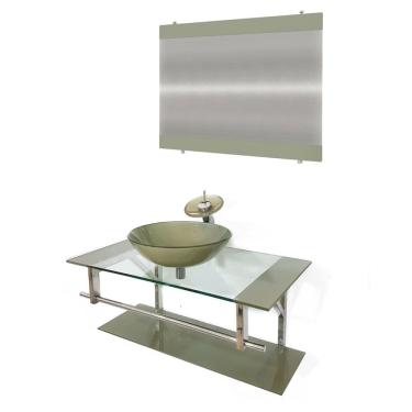 Imagem de Gabinete de Vidro 90cm Inox com Cuba Redonda Champanhe