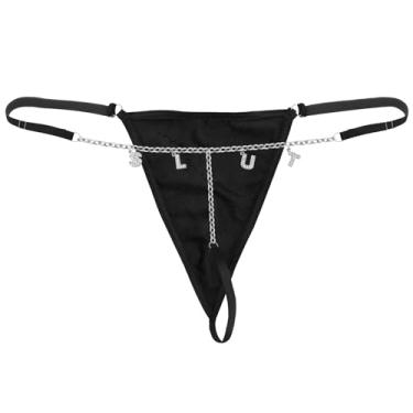 Imagem de Calcinha tanga feminina com letra de strass, strass, letra de cristal, calcinha fio dental para mulheres, corrente corporal, joia, Preto, M