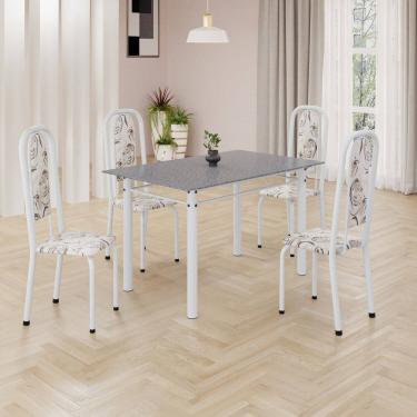 Imagem de Conjunto de Mesa Retangular 120x75cm Tampo Granito Ocre 4 Cadeiras Lavínea Arabesco/ Branco