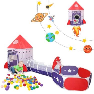 Imagem de Barraca Infantil Estrela Rosa, Cabana Menino, Casinha Menina, 3 em 1 Com Toca Túnel e Cesta Basquete para Uso Interno e Ar Livre (Astronauta Azul)