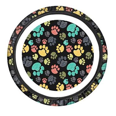Imagem de GOSTONG Capas de volante automotivas coloridas Paws com ajuste universal de 35 a 38 cm, capas de volante de neoprene, duráveis para mulheres mantêm aquecidas, confortáveis e absorção de suor