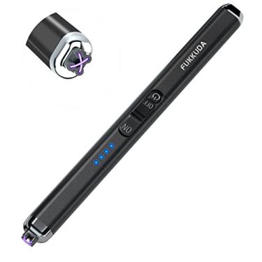 Imagem de FUKKUDA Isqueiro elétrico de arco duplo atualizado - USB recarregável, à prova de vento, sem chamas, ideal para meias de Natal para velas, acampamento (preto obsidiano)