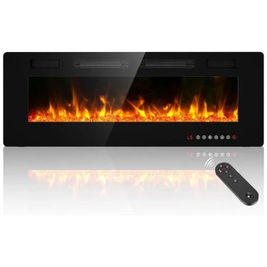 Imagem de Lareira Elétrica de Embutir Ultrafina A45x127L cm com Temporizador, Controle Remoto e Digital, 110V 1500W, BREEZEHEAT, Preta