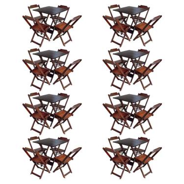 Imagem de Kit 8 Jogos De Mesa Com 4 Cadeiras De Madeira Dobravel 70x70 Ideal Para Bar E Restaurante - Imbuia
