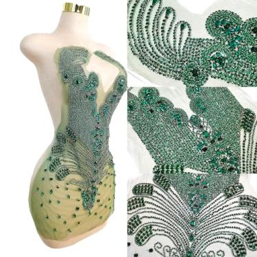 Imagem de Grandes adesivos de cristal feitos à mão com apliques de strass para vestido formal de formatura (L6-verde-escuro)