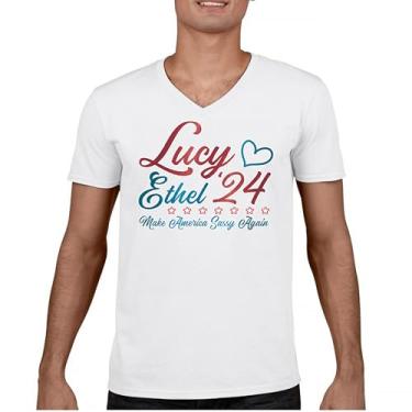 Imagem de Camiseta Lucy Ethel 24 Make America Sassy Again gola V Team Lucy TV Show American Classic BFFs Best Friends, Branco, GG