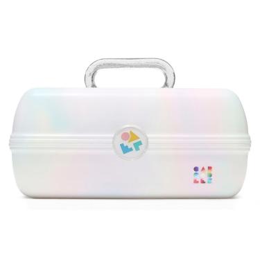 Imagem de Caboodles Caixa de maquiagem para meninas, opala branca, caixa organizadora de maquiagem de plástico rígido, espelho embutido, trava segura para viagens seguras, armazenamento espaçoso para itens