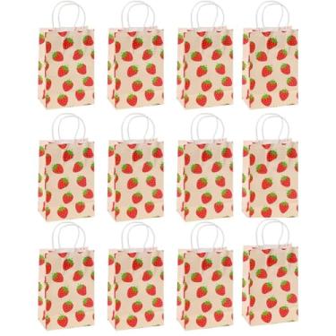 Imagem de 12 peças exclusivas pequenas bolsas de armazenamento de lembrancinhas de festa de morango com alças para frutas silvestres doces crianças meninas 1º aniversário 2 anos suprimentos de festa infantil