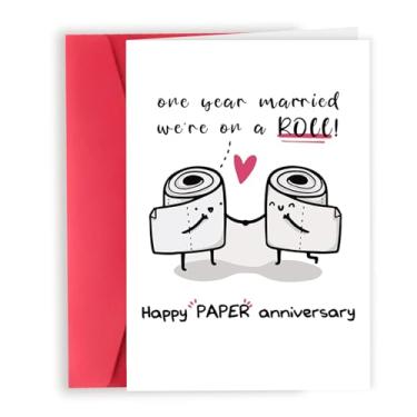 Imagem de Londue Presentes de casamento de feliz aniversário de 1º aniversário para ele, cartões engraçados de aniversário de papel para esposa e marido, presentes românticos de 1 ano de aniversário para casal,