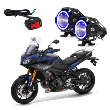 Imagem de Par Farol de Milha Angel Eye U7 Azul para Moto MT 09 Tracker 2015 2016