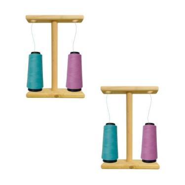 Imagem de Kit 2 Porta Fio De Madeira 2 Cone Máquina Costura Doméstica - Decor Lu