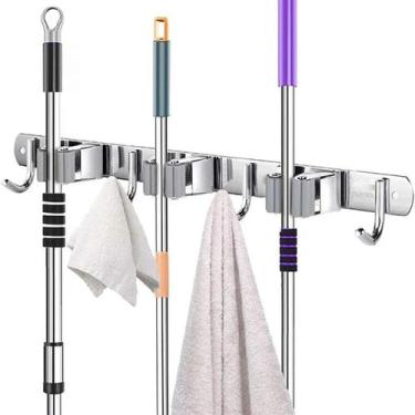 Imagem de Suporte para Vassoura Mop Rodo Pá Organizador 7 Acessórios Parede Inox