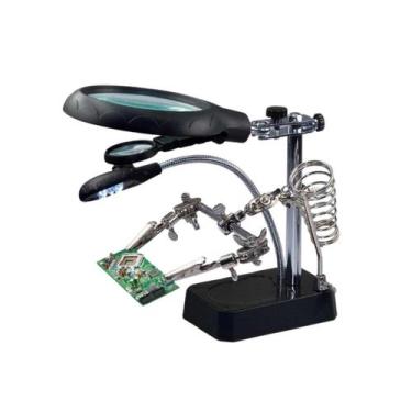 Imagem de Lupa De Bancada Mesa Com Suporte 5 Leds 3 Lentes Garras De Solda 2073 