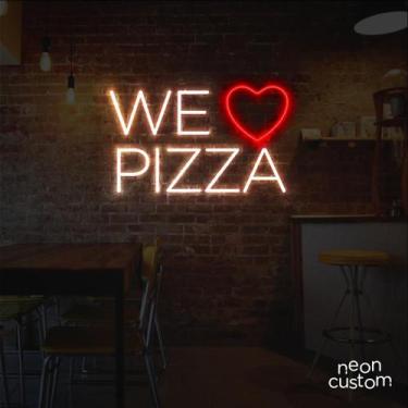 Imagem de painel letreiro led Neon We Love Pizza decoracao festa bar - Neon Cust