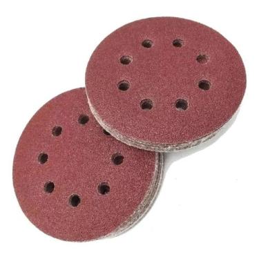 Imagem de Kit 50 Disco De Lixa Fecho Aderente Vermelho Pluma 8 Furos 115mm Grão 
