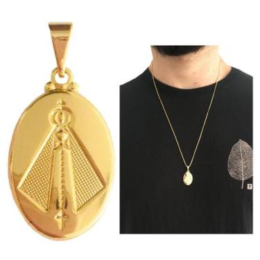 Imagem de Pingente Masculino Imagem Nossa Senhora Aparecida Religioso Banhado a 