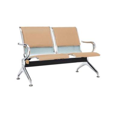 Imagem de Cadeira Longarina Com Est Cromada 2 Lugares Colors - Mak Decor, Bege