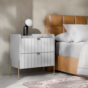 Imagem de mesa de cabeceira industrial branca para cama moriah 60cm - Aprire Móv