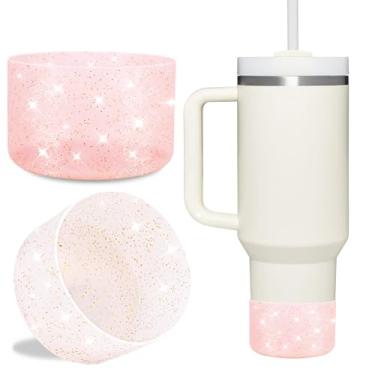 Imagem de LUCKINEE 2 peças de proteção de base de silicone com glitter para Stanley Tumbler 567.0-1,134.0 g, e compatível com garrafa de água Hydro Flask 340-680 g e mais garrafas com fundo de 7-7,5 cm, bota