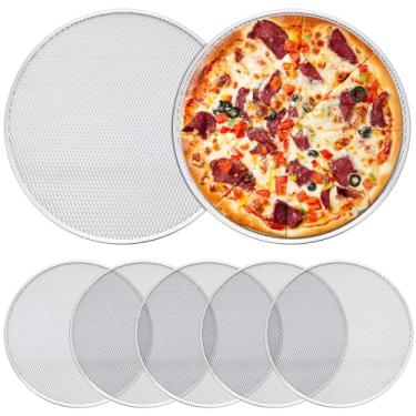 Imagem de Nuogo 5 formas de pizza de 35,5 cm com furos, tela de malha de alumínio, sem costura, redonda, bandeja de pizza para forno, antiaderente, assadeira, pizza, cozinha, padaria, restaurante, churrasco,