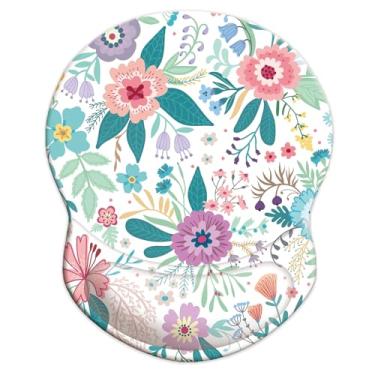 Imagem de Mouse pad ergonômico com suporte de pulso, almofada de descanso de pulso confortável para alívio da dor com base de poliuretano antiderrapante para jogos, casa, escritório e viagens (lindas flores)