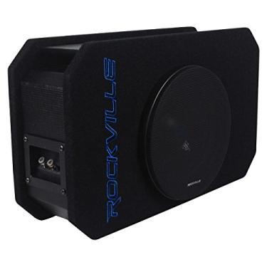 Imagem de Rockville RMW8P Subwoofer de carro raso 8 cm 800 W + compartimento para túnel portado, 4 Ohm, graves profundos, design que economiza espaço, construção MDF durável, para entusiastas de áudio de carro